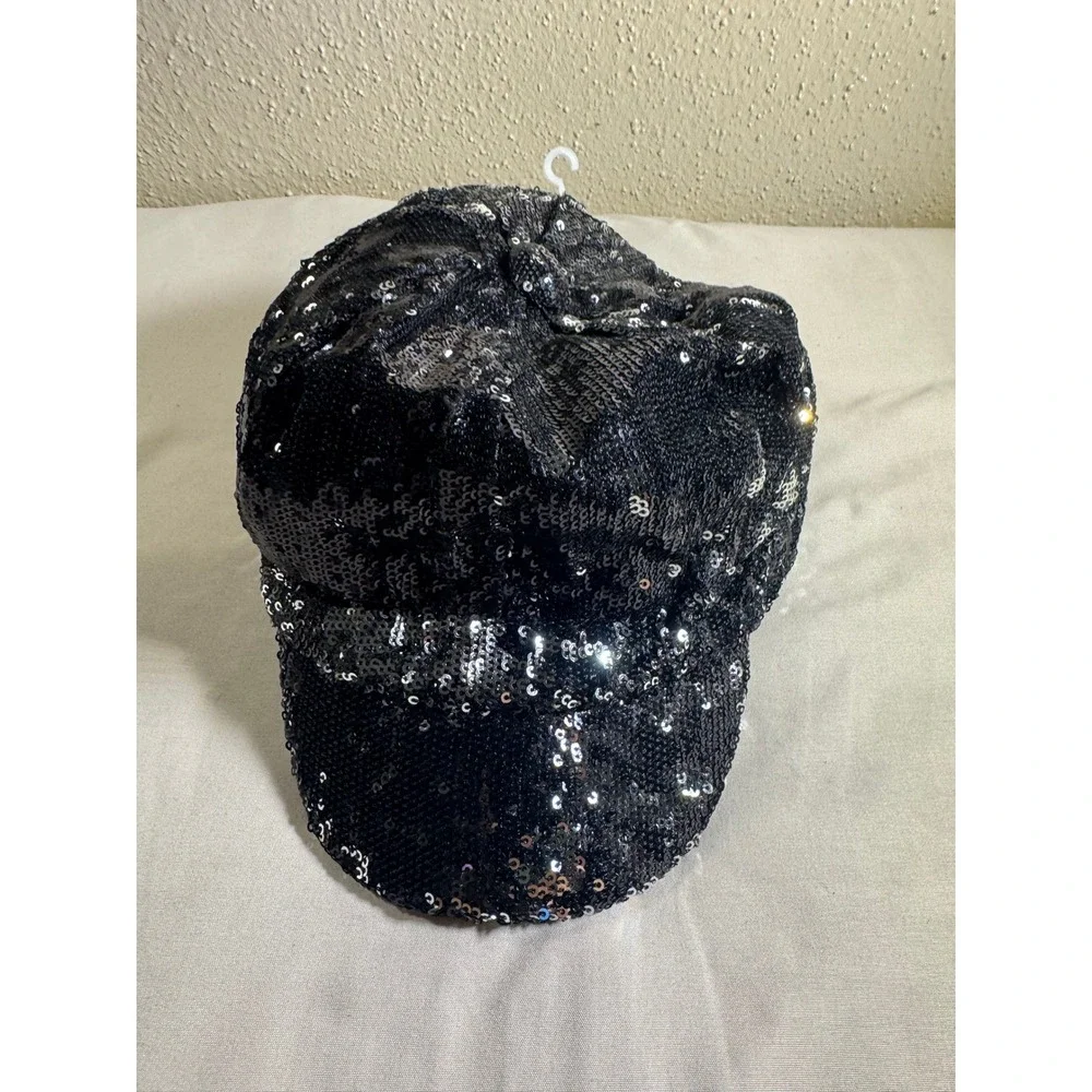 Justice Girls Black Sequin Newsboy Cap Hat One Size Sparkly Dance Glam Accessory